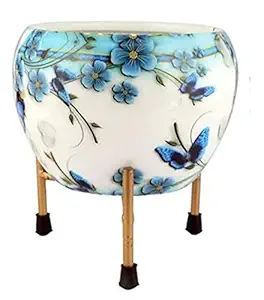 FaH Decorative Printed Metal pots with Stand for Indoor Plants -Designer Meena Flower planters for Living Room (Size: 6x6 inch)