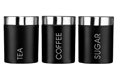 Premier Pot à thé, café et sucre Couvercle argenté et inscription Émail Noir Lot de 3
