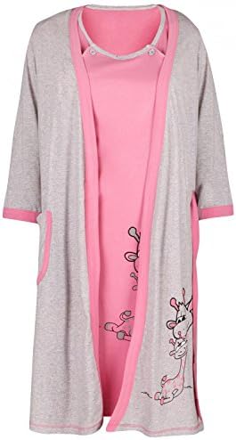 Happy Mama Women's Maternity Hospital Gown Robe Nightie Set Labour & Birth. 773p (Pink, UK 16, XL)