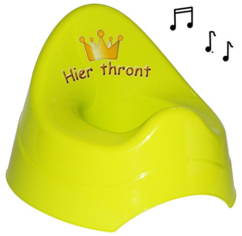Preisvergleich Produktbild Töpfchen / Nachttopf - mit Musik / Sound - " Hier thront " - groß - GRÜN - mit großer Lehne + Spritzschutz - Krone für Prinzen & Prinzessinnen - Melody Babytöpfchen / Kindertopf / Lerntöpfchen - Toilettentrainer Klositz WC Sitz Toilettensitz Babytopf Rückenlehne - für Kinder Mädchen Jungen