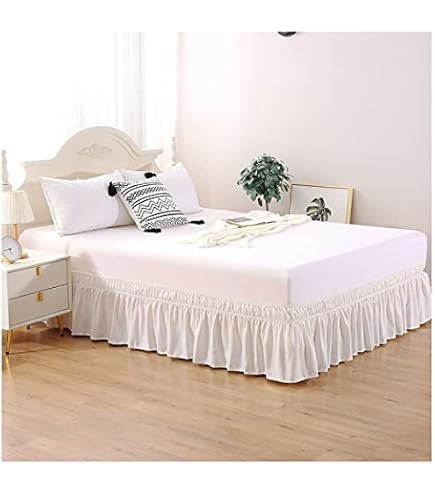 Jupe De Lit à Volants 180x200 / 200x200 – Hauteur 45 Cm – Cache-Sommier Élastique Anti-Poussière Élégant Uni