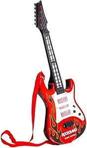 A S Enterprise Music Toy Guitar Red and Black Battery Operated Music and Lights Rock Band Guitar for Kids