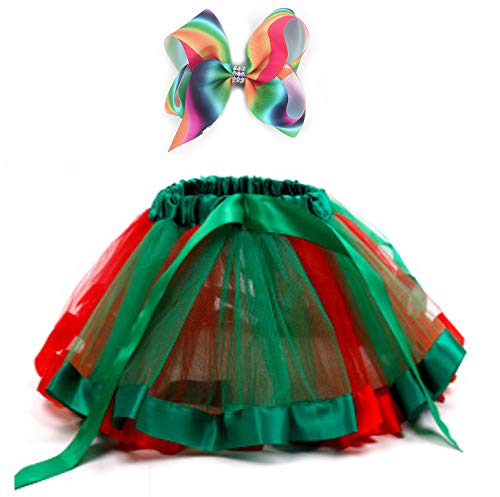 AALEAD Alead Costume da Ballo a Strati di Danza a Strati con Gonna Arcobaleno per Ragazze Vestito con Fiocchi di Capelli Arcobaleno (C, L)