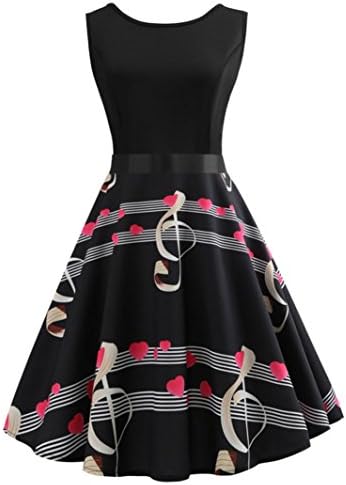 Sunday77 Women Dress Clearance!!! Women Dress Vintage Bodycon Valentine's Day Sleeveless Casual Retro Evening Party Prom Swing Dress Pleated Mid-Calf Empire Solid Evening Party Dress (S, Black Sexy)