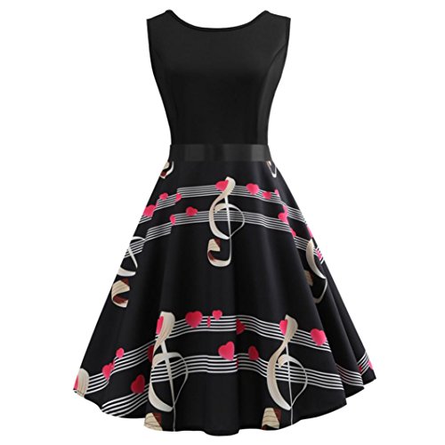 Sunday77 Women Dress Clearance!!! Women Dress Vintage Bodycon Valentine's Day Sleeveless Casual Retro Evening Party Prom Swing Dress Pleated Mid-Calf Empire Solid Evening Party Dress (S, Black Sexy)