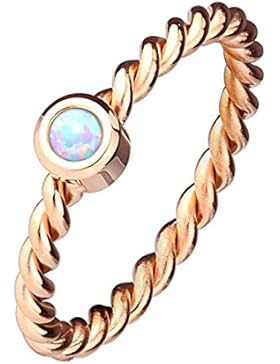 Paula & Fritz® Ring aus Edelstahl Chirurgenstahl 316L rosévergoldet Kordelmuster mit eingefasstem Opal verfügbare...