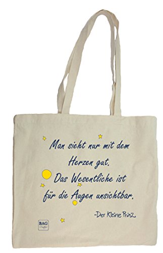 Der kleine Prinz man sieht nur mit dem Herzen gut Baumwolltasche / Jutebeutel Statementtasche im Querformat