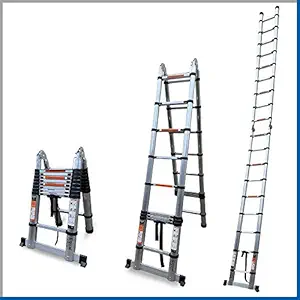 EQUAL Portable and Extension 22 ft Double Telescopic Folding Aluminium Ladder for Household and Outdoor 3.3+3.3 m Anodized Silver