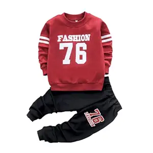 Googogaaga Boy's Cotton Full Sleeves Sweatshirt with Pant Set in Red Color (4-5 Years)