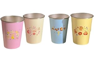 4-pack rostfria koppar 350 ml med söta djurmotiv – stapelbara, lätta att rengöra, perfekta för picknick, familj & hem