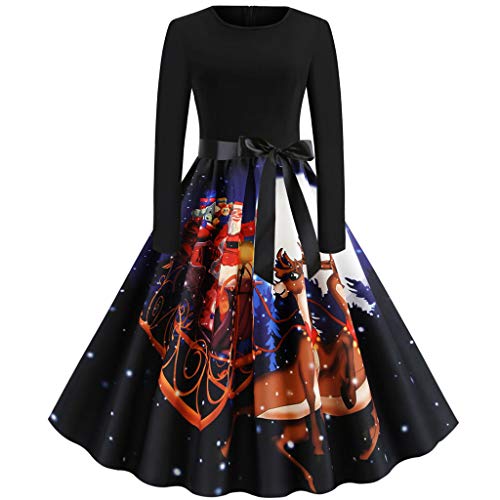 TUDUZ Robe de Soirée Cocktail Manche Longue année Noël sans Manches Vintage Robe de soirée de soirée des Femmes au Foyer des années 1950(Noir,EU-36/CN-M)