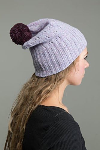 Knitted soft pastel violet beanie hat with pom pom, unisex, Lambswool