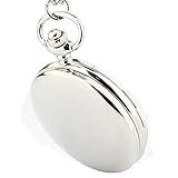 Easy Go Shopping Silbrige Flip-Taschenuhr mit Kette glatt Vintage grünes Zifferblatt Quarz Uhr Geschenk für Jungen und Mädchen