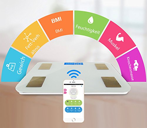 Smart Personenwaage Digitale Körperfettwaage KAISI Gewichtswaage Bluetooth APP Inklusive Vermessung von Körpergewich Körperfett BMI, BMR, Wasser, Muskel und Knochen - 2