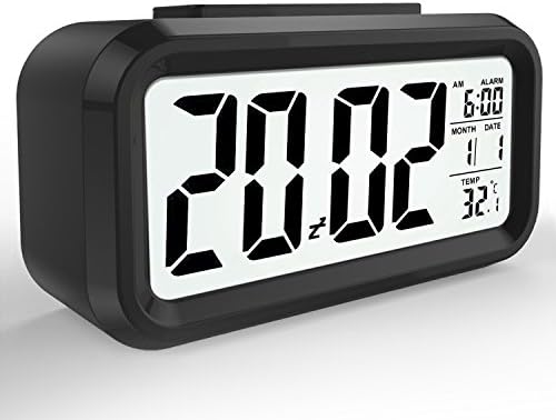 Alarm Clock, Mture LED Alarm Clock Large Display Travel Alarm Clock with Calendar, Temperature Display, Snooze Function, Automatic Night Glow Smart Light-activated Sensor Bedside Digital Smart Alarm Clock, Black