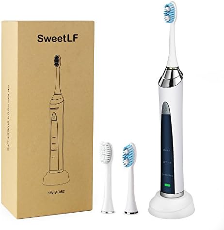 SweetLF Electric Toothbrush Sensitive Clean White 3 Modes Intelligent Rechargeable IP7X Waterproof Sonic Tooth Brush with 3 Brush Heads,Black