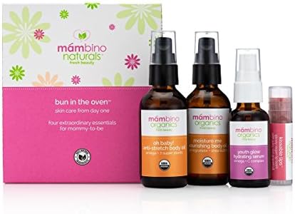 Mambino Organics Bun in the Oven Kit – All Natural Skincare Set for Pregnant Women – Anti-stretch mark, Body Moisturizer, Lip Balm Gift Pregnancy Gift Set for First time Moms