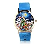 Newin Star Modische Weihnachten Armbanduhr Männer Frauen PU-Leder-Band Quarz-Uhr Exquisite Elegante Damen Herren Armbanduhr Gutes, Blaues Band