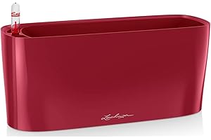 LECHUZA Self Watering Plant Pots Indoor DELTA 10 Plastic Flower Window Box Small Herb Planter without Drainage Hole D35 H30 cm Red High-Gloss