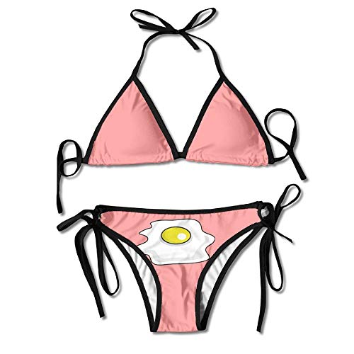 Hipiyoled Women Swimwear Cartoon Egg Background Cool Sexy Bikini Sets 2 Piece Bathing Swimsuits Tie Back Bikinis