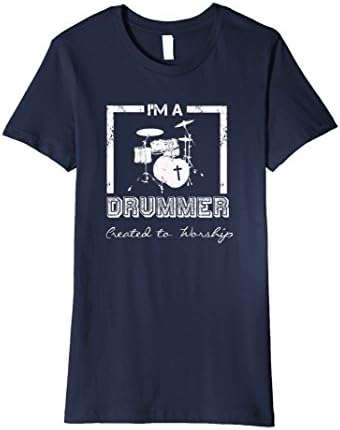 Women's I'm a Drummer Created to Worship Christian Musician T Shirt Large Navy