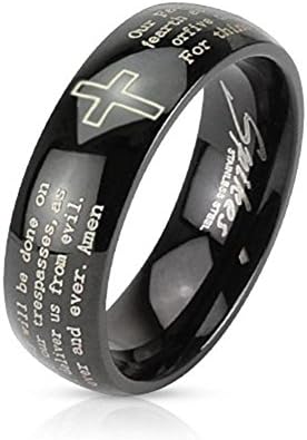 Coolbodyart Stainless Steel Ring Black 6/8 mm Wide Cross W. Lord's Prayer Lord's Prayer Amen ring sizes available 47 (15) – 69 (22) black