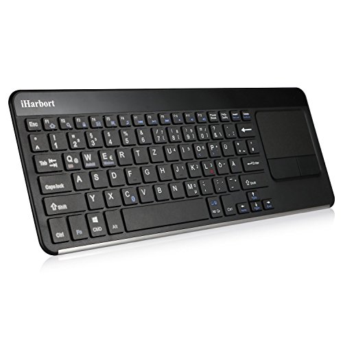 iHarbort® Ultra dünne drahtlose Wireless Bluetooth Deutsche Tastatur Keyboard Mit integriertem touchpad für Mac OS X / Windows / Linux / Android /Notebook / Laptop / Netbook / Mac Book / iPad Tablet / Samsung Galaxy Tabs / Smartphones / iPhone , (DE-Layout, Schwarz)