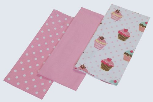 Homescapes Geschirrtücher Set Cup Cakes 3tlg, rosa weiß ca. 50 x 70 cm, Geschirrhandtücher aus 100% reiner Baumwolle, waschbare Trockentücher Geschirr