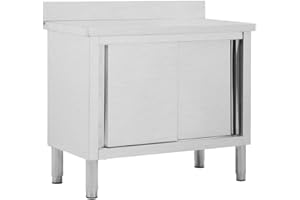 vidaXL Banco da Lavoro con Ante Scorrevoli Igienico Robusto Tavolo Cucina Ristorante Porta Attrezzi Officina 100x50x(95-97) cm in Acciaio Inox