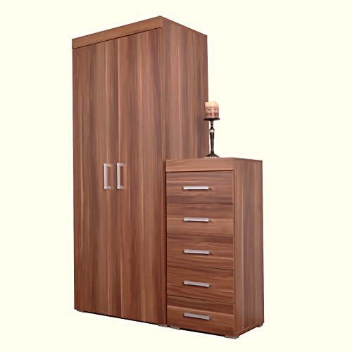 5 Drawer Tall Boy Chest of Drawers & 2 Door Wardrobe ...