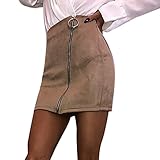 wildleder rock kombinieren Casual style und Mode Design Aelegant Damen Minirock A-Linie Faux Wildleder Dünne Hohe Taille Bleistift Röcke Grundiert Fransen mit Zipper