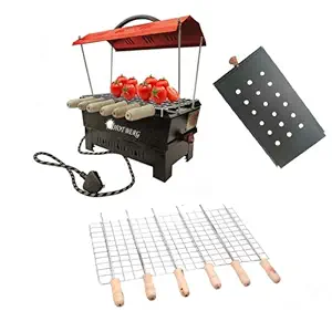 Hot Berg RED Hut Shaped Barbeque with 6 Skewers, 1 Tong,Electric + Charcoal Barbeque Grill & Tandoor Compact BBQ (Large, red) Electric Grill