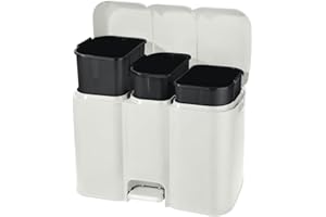 BuyStar Pattumiera Differenziata Bianca da 13+8+13 Litri Struttura Unica con Pedale e Secchi Estraibili 58.5x32xh41.5cm + Etichette Adesive per Differenziare il Riciclaggio