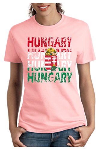OM3 – HUNGARY – Damen T-Shirt tailliert – UNGARN EM 2016 FRANKREICH FRANCE FUSSBALL FANSHIRT SOCCER SPORT TRIKOT EUROPAMEISTER, M, rosa