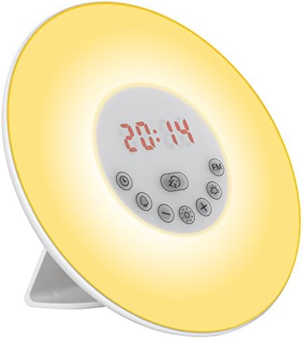 Mowiss Alarm Clock Wake-Up Light with Smart Snooze Function, Nature Sounds, FM Radio, USB Charger - Touch Control