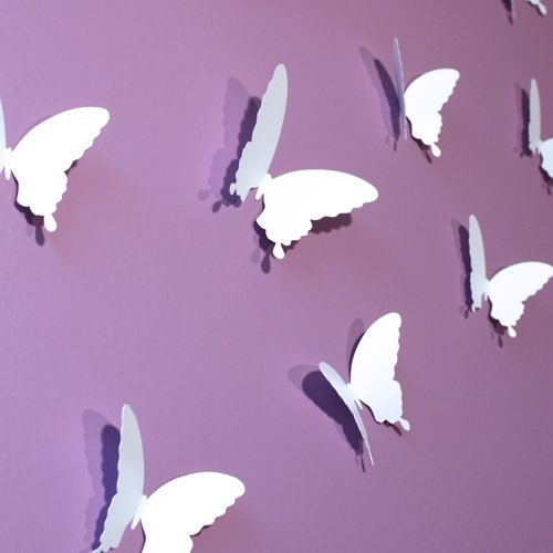 12 Stück 3D Schmetterlings Wandaufkleber Wandsticker Wandtattoo Wanddeko mit Kristall Dekor für Wohnzimmer, Kinderzimmer, Türen, Fenster, Badezimmer, Kühlschrank Babyroom Dekoration(WEIß) - 2