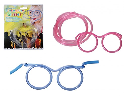 3x Trinkbrille Trink-Schlauch Strohhalmbrille in den Farben pink, transparent und blau