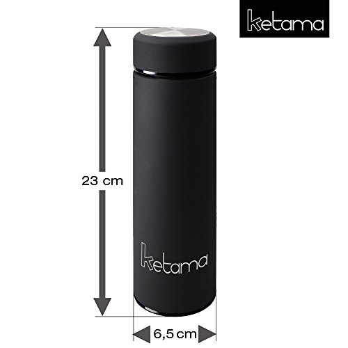 SCHWARZE THERMOSFLASCHE – doppelwandig mit TEESIEB 0,5l (500ml) EDELSTAHL gummiert – GUMMI beschichtet KLEIN & handliche TRINK-FLASCHE | Reise Isolier-Kanne | auch für BABYs & KINDER | BPA frei - 7