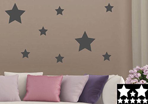 kleb-drauf® - 8 Sterne / Grau - matt - Aufkleber zur Dekoration von Wänden, Glas, Fliesen und allen anderen glatten Oberflächen im Innenbereich; aus 19 Farben wählbar; in matt oder glänzend