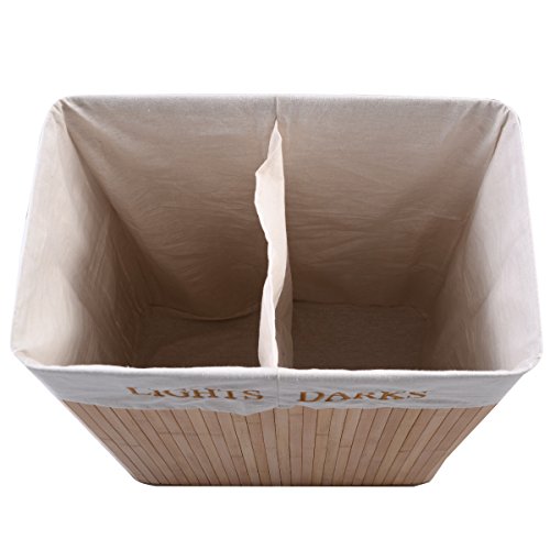 Wäschekorb Wäschekörbe Wäschebox Wäschetruhe Wäschesammler Bambus mit Leinen Kleidersack Wäschetone Wäschewagen 100L (Natur) - 5