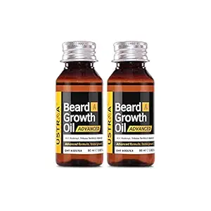 Ustraa Beard Growth Oil Advanced - 60ml - Set of 2 - Lab Tested to increase Beard Growth rate by 40%, Best Beard Growth Oil for Patchy Beard issues, With Redensyl and DHT Booster, No Sulphates, No Parabens, No Silicone, No Mineral Oil