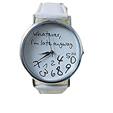 Damen Armbanduhr Classic Damen-Armbanduhr Analog Quarz Edelstahl Armband, Fashion Leder Herren Damen Armbanduhr,Whatever, I 'm late anyway Rund Fall, Weiß LANSKIRT (❤️Weiß)