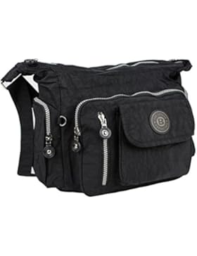 Bag Street Damen Nylon Shoppertasche Umhängetasche Crossover Bag Schultertasche Schwarz