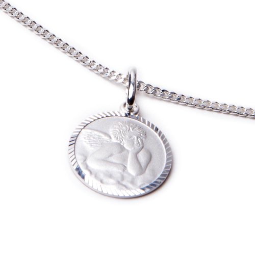 Schmuck Klein Kinderkette mit Anhänger Schutzengel Ø 14 mm, Panzerkette 925/- Sterling Silber 1,3 mm, Länge ca. 36 cm inkl. Wunschgravur, Taufgeschenk - 2