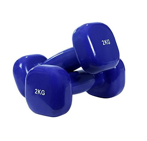B Fit Vinyl Dumbbells Hand Weights Set of 2 - Home Gym Equipment, Non-Slip Dumbbell Pairs for Workouts, Strength Training, Weight Loss, Workout Bench, Square shape, 2 Kg