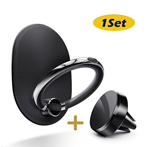 Anello Cellulare + Supporto Magnetico Auto per Bocchette Aria, Supporto per dito Smartphone Universale anello del Telefono per iPhone X/8/8 plus/7/7 plus Anello e Adatto per tutti gli smartphone[1 Set]