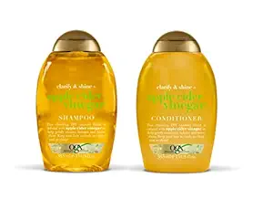 OGX Clarify & Shine Apple Cider Vinegar Shampoo + Conditioner for Dry, Oily and Greasy, Fresh Clean Hair Paraben-Free, Sulfate-Free Surfactants 385+385 ml
