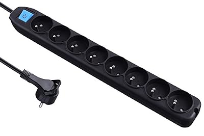 Electraline 32055 Bloc 8 prises avec interrupteur/fiche plate 1,5 m Noir