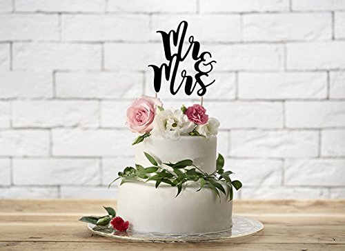 1 Stück Cupcake-Topper ‚Mr & Mrs‘, schwarz, Papierartikel auf Holzstäbchen - 3