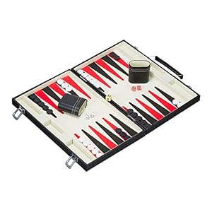 Relaxdays Backgammon Maletín con Set Completo, PVC-DM-Plástico, Negro, 47 x 36 cm